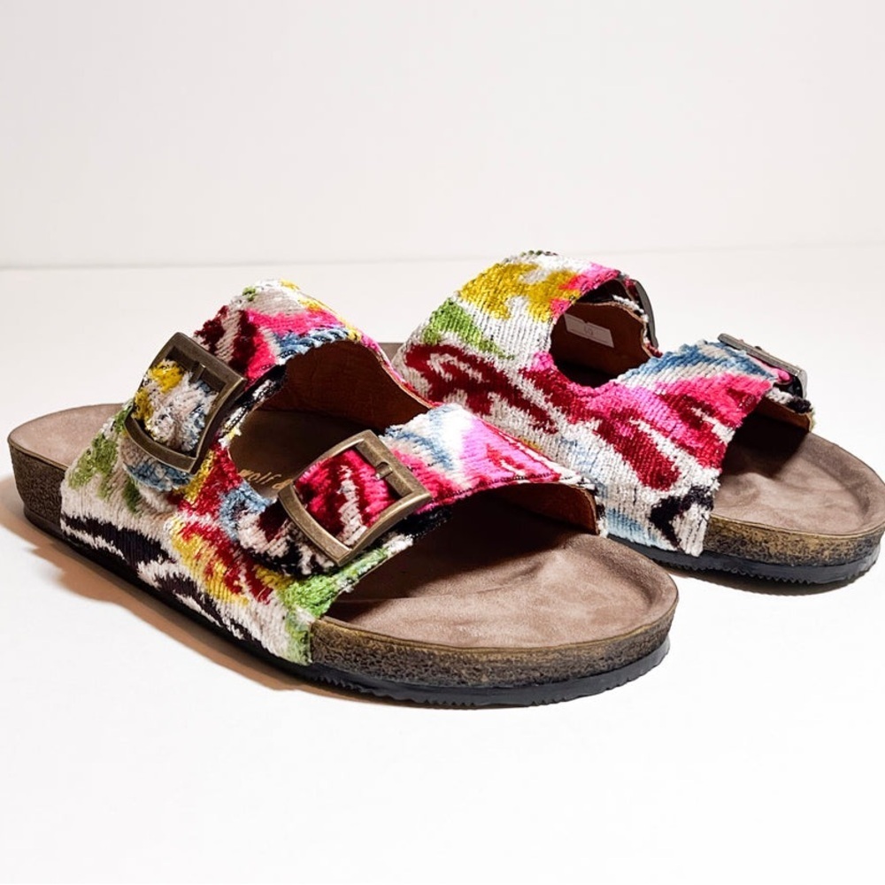 Colorful Floral Double-Buckle Slide Sandals - Multicolor